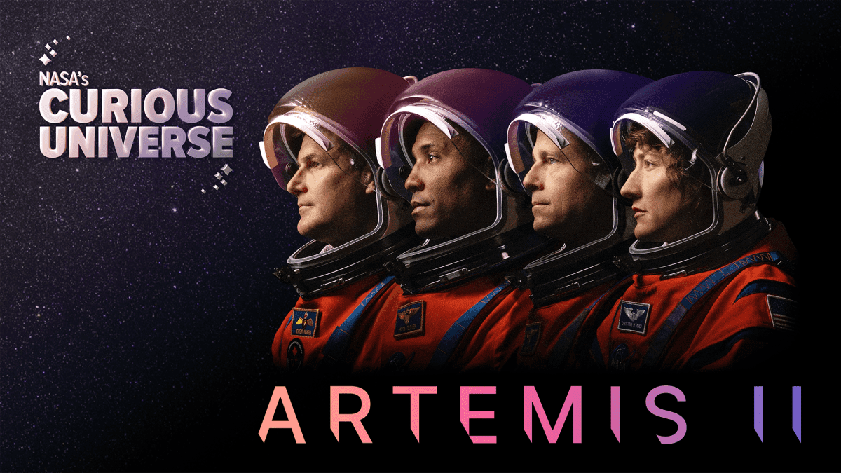 Born to Explore — Artemis II official mission artwork showing an astronaut with the Moon reflected in the visor