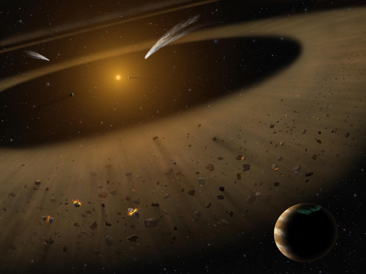 Illustration of the asteroid belt between Mars and Jupiter