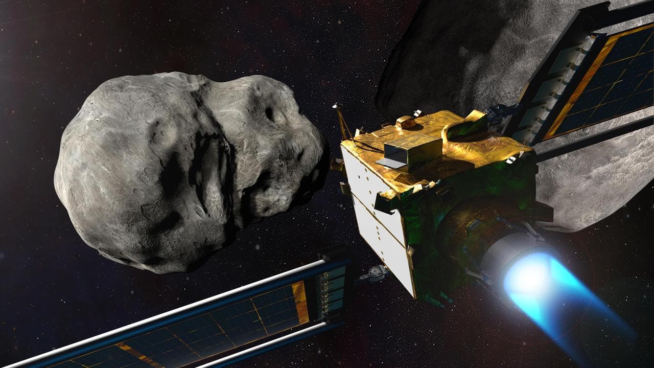 NASA's DART spacecraft approaching the asteroid Dimorphos for its kinetic impact test