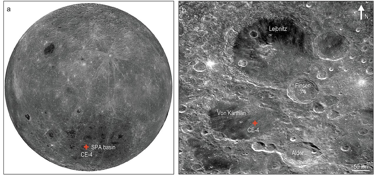 The Chang'e 4 landing zone on the far side of the Moon — the first soft landing on the lunar far side in history