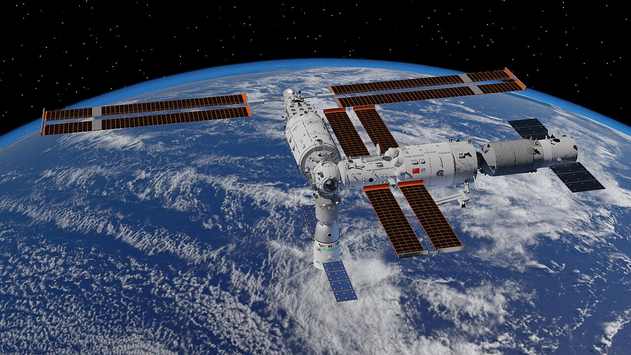 Official rendering of China's Tiangong space station with Tianhe core, Wentian and Mengtian lab modules