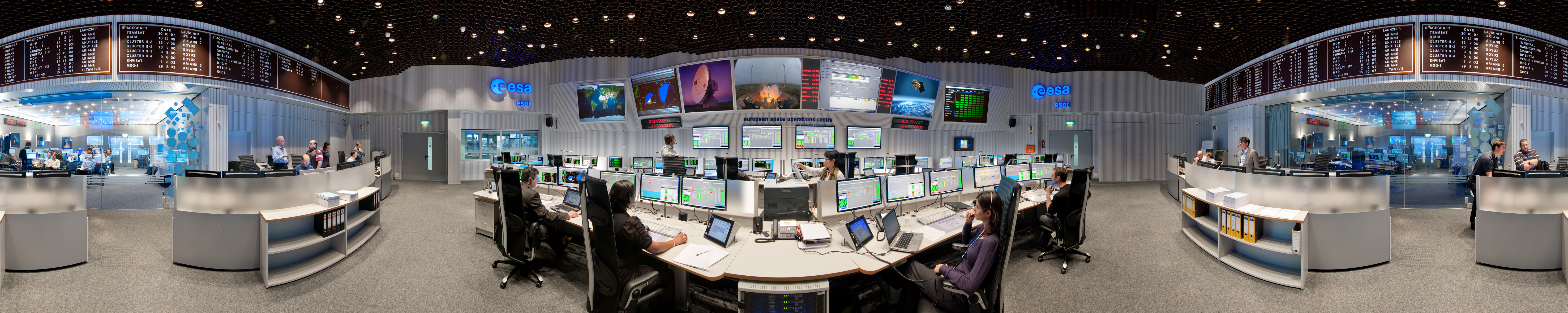 ESA's mission control room at ESOC in Darmstadt, Germany, where flight controllers monitor spacecraft across the solar system