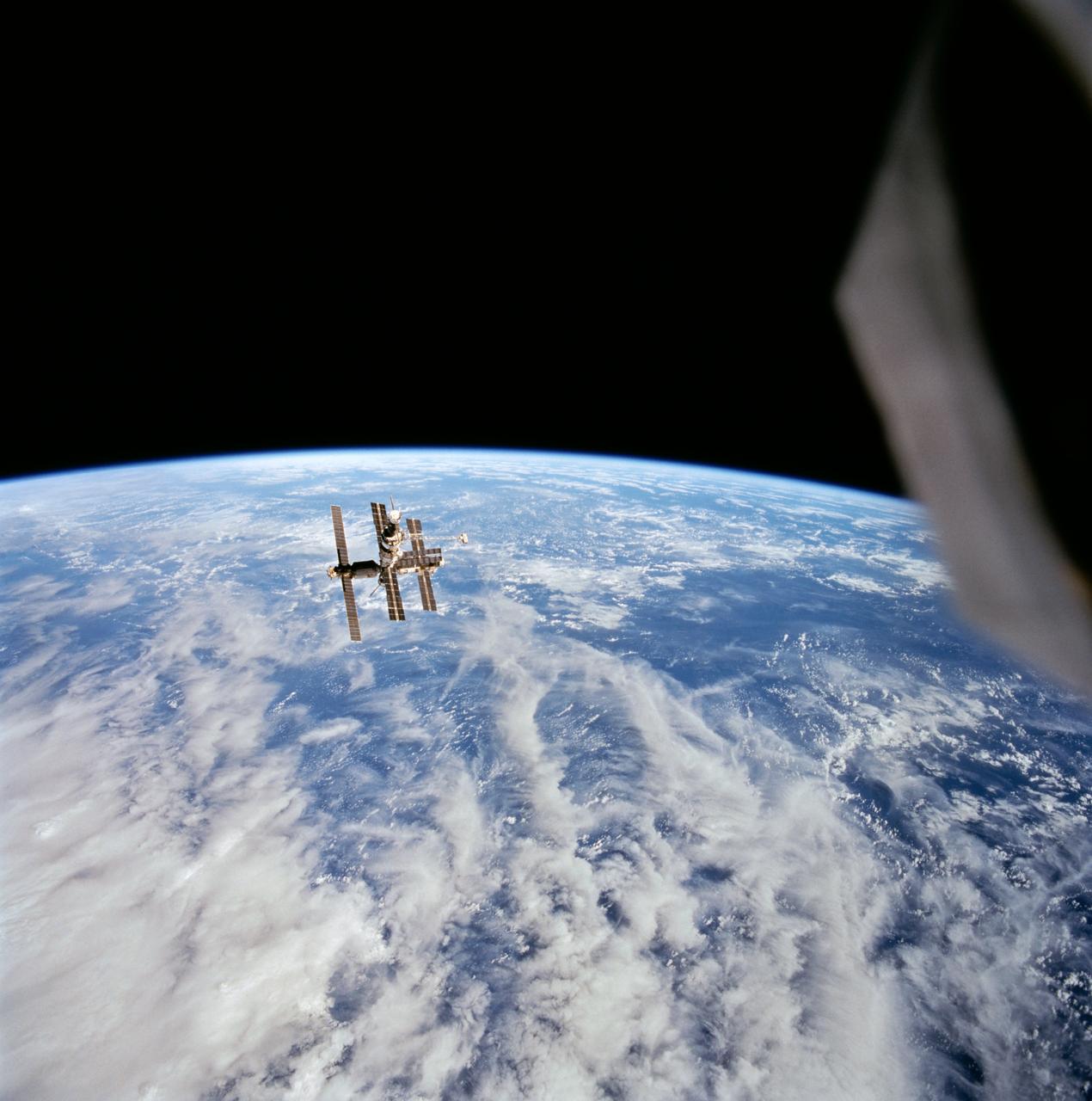Mir as seen from Space Shuttle Discovery during STS-63, 1995 — the station that survived the Soviet collapse